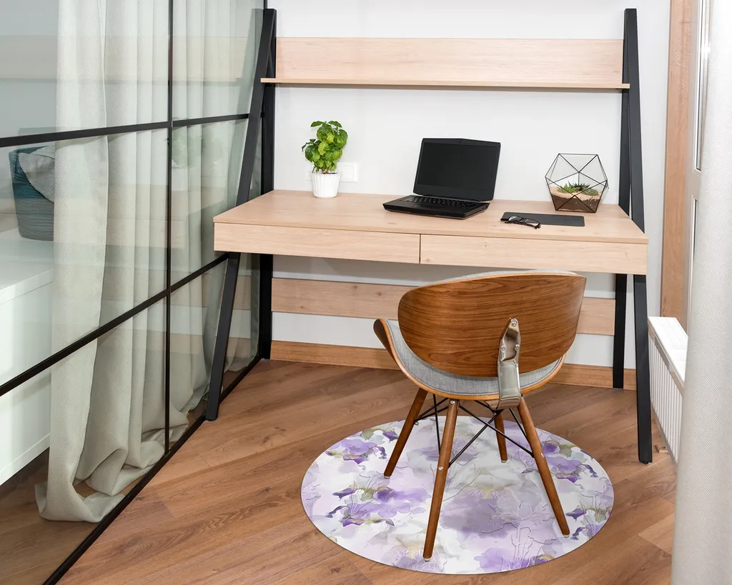 Stuhlmatte - Bürostuhlunterlage - fi100 cm - Matte - Bodenmatte - Violette Aquarellblüten